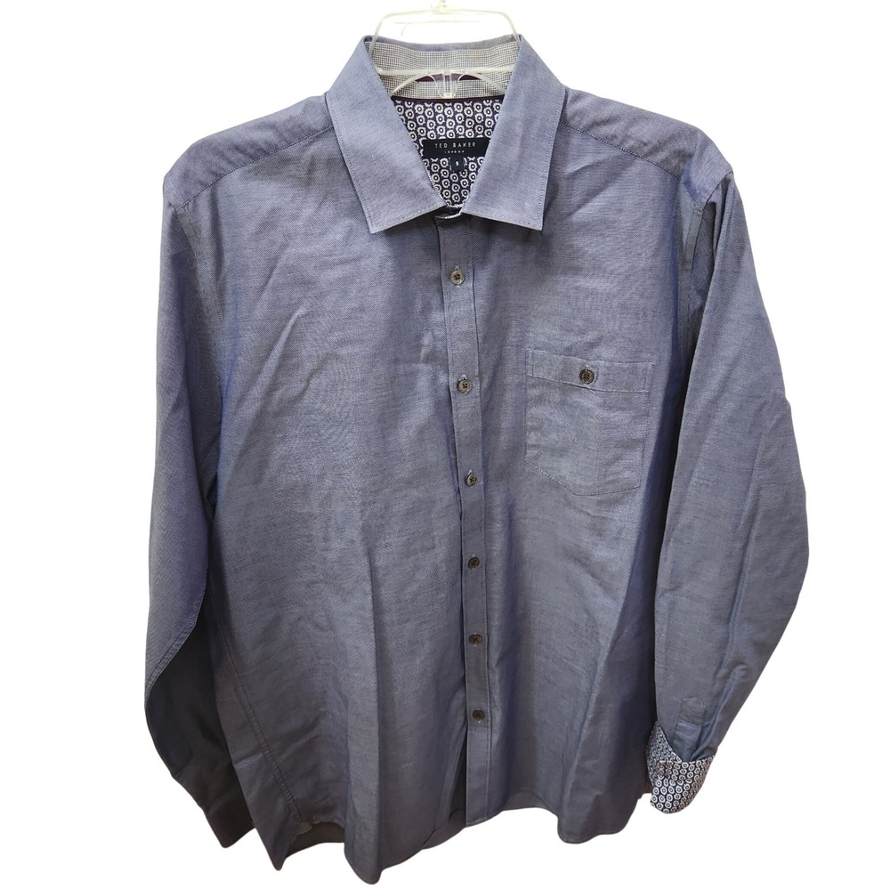 Ted Baker London Mens Blue Textured Flip Cuff Dress Shirt Size 5 US XL Button Up